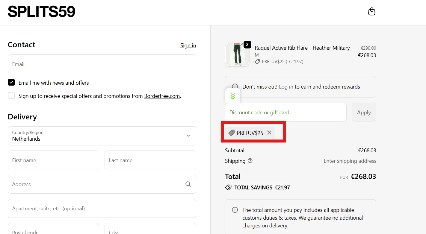 Splits59 verified Coupon code PRELUV$25